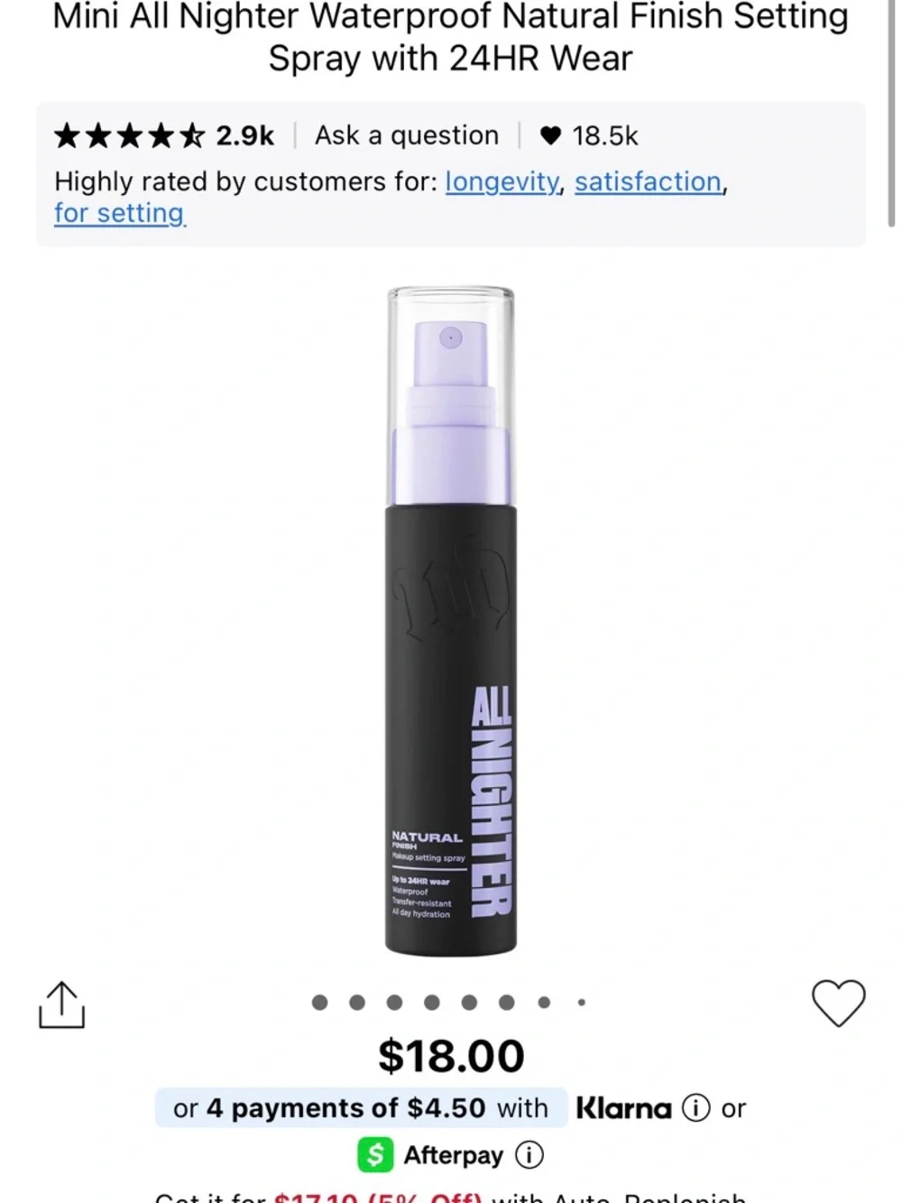 *NIB 1oz/30ml * Urban Decay All Nighter Setting Spray